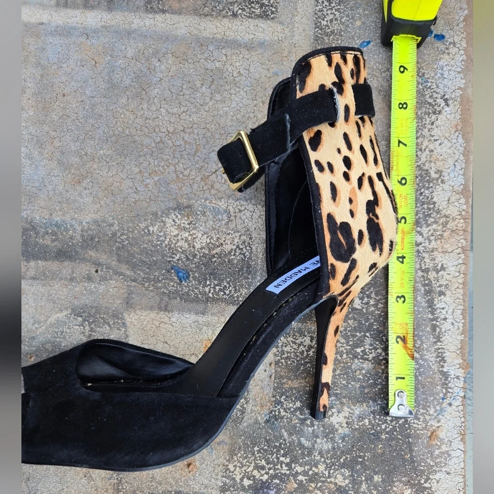 Steve Madden Sz 9 Stepout Mary Jane Heels Leather Calf Hair Buckle Leapord
